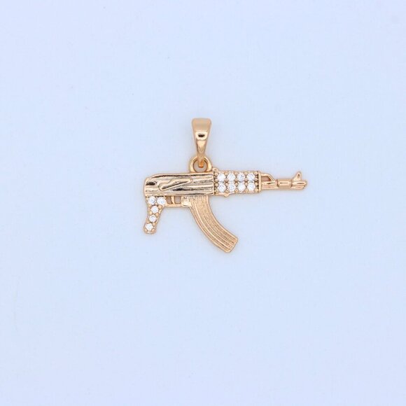 "AK-47 Shaped Rose Gold Pendant with Crystal Detailing, XPPT1556 - Picture 8 of 13